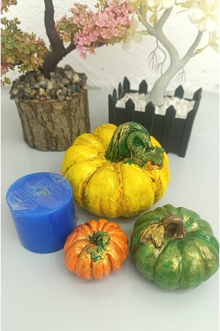 Artepieza Kabak Figürlü Dekor Seti Doğal Masa Süsleri-kabak & Mum Seti-biblo Dekoratif Set B. Boy Sarı 10 cm