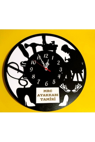 Ayakkabı /ayakkabı Tamiri Temalı İş Yerine Özel Kişiye Özel İsim Yazılı Duvar Saati Siyah
