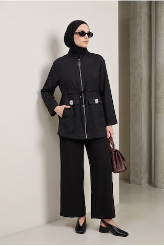 Armine Trend Beli Büzgülü Süs Cep Detaylı Tunik Siyah 26yt424