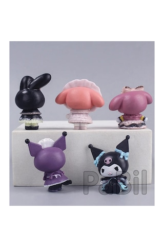 Hello Kitty Kuromi Anime 5 Li Figür Set 4 Cm Oyuncak Pasta Süsü