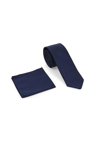 Lacivert Oxford Model Mendilli Slim Kravat - Brianze Mkas - 5 Lacivert
