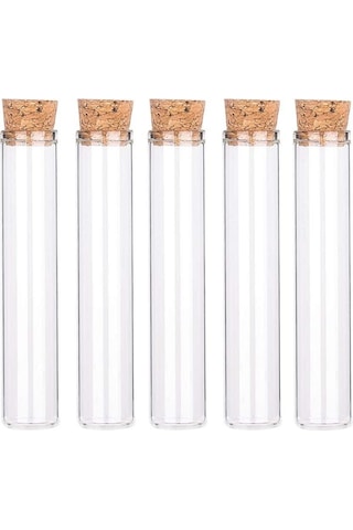 25 Adet 2,2x9cm Cam Tüp Şişe Mantar Tıpalı Geniş Ağızlı