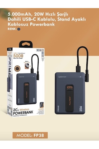 5000mah 20w Hızlı Şarj Kablosuz Magsafe Powerbank Type-c Kablolu/girişli Standlı - Siyah Siyah