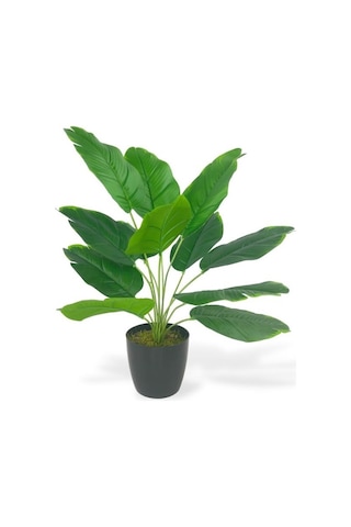 Yapay Çiçek Saksıda Yeşil Muz Yapraklı 12dal 50cm Salon Çiçeği Yapay Bitki
