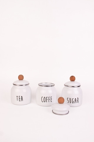 Motto Tea Coffee Sugar 3lü Emaye Baharatlık Seti Bej