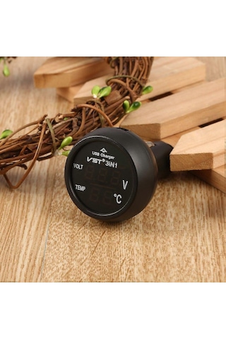 3'ü 1 Arada Dijital Led Usb Araç Şarj Cihazı Voltmetre Termometre Araç Aküsü Monitörü No.94632 Newway