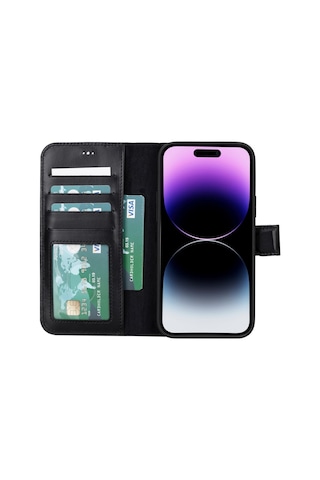 Apple Uyumlu iPhone 15 Plus Deri Cüzdanlı Kılıf Mwwn Rst1 Siyah