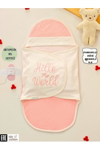 %100 Pamuklu Bebek Kundak Battaniyesi Uyku Tulumu Kız/erkek 0-9 Ay Ortopedik Nakış Detaylı Pembe