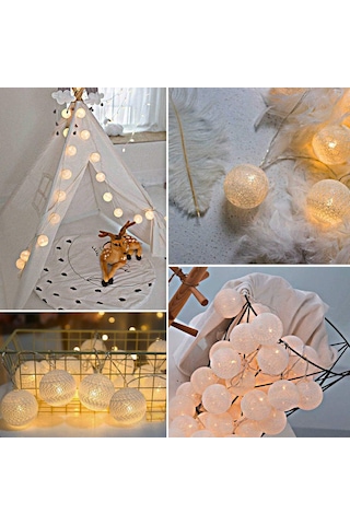 2 Metre 10 Led Büyük Kristal Top Işık Pilli 2 Kademeli 6 Cm Top Boyu Açık Beyaz