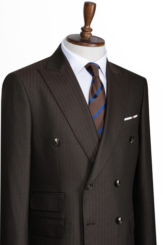 İlayda Emir Luxury, İtalyan Kesim, Slim Fit, Kruvaze, Çizgili, Erkek Takım Elbise Kahverengi