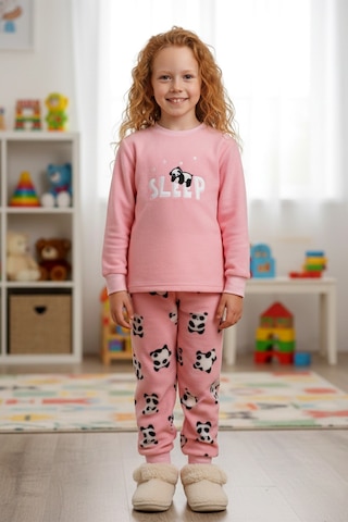 Kız Çocuk Kadife Polar Desenli Pijama Takımı 1679 Pembe02 Pembe02