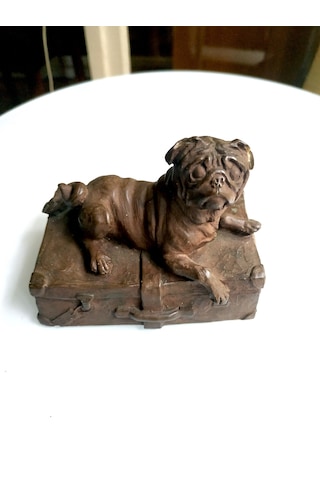 Omeniv Antika Ağır Bronz Döküm Köpek Pug Heykel Biblo Figür