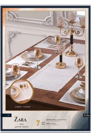 Cekihome Zara Yemek Takımı 10 Parça 8 Kişilik Krem-gold Supla Runner Lüks Şık Masa Takımı