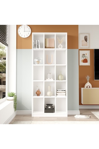 Robin Home Vera Geniş Kitaplık 15 Raflı 180cm Beyaz