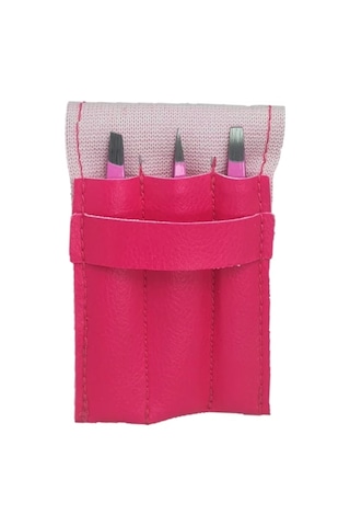 Twiezers Twzset3331 Deri Çantalı 3'lü Paslanmaz Çelik Cımbız Seti - Pembe/pembe