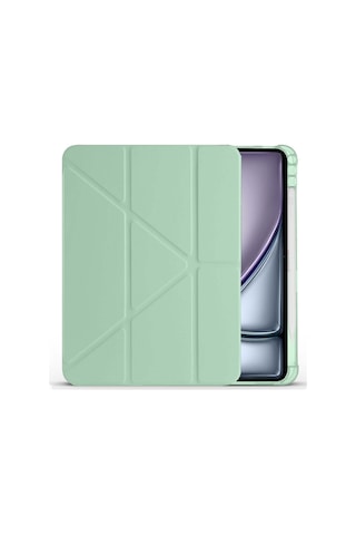 Apple Uyumlu iPad Air 11'' M3 2025 m2 2024 Üçgen Katlanabilir Kalem Şarj Bölmeli Standlı Kılıf Kapaklı