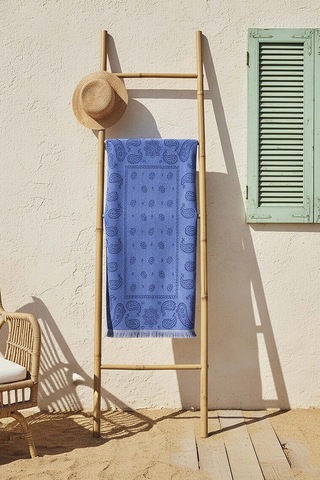 Mavi Retro %100 Pamuklu Plaj Havlusu 70x140 Cm