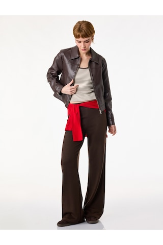 Koton Slim Fit Normal Bel Geniş Paça Pantolon Kahverengi 6sal40076ık Kahve