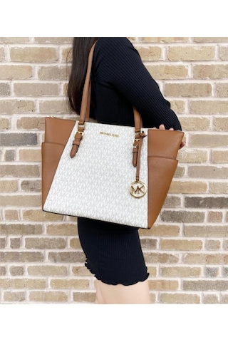 Michael Kors Charlotte Fermuarlı Tote Vanilla Mk İmzalı Omuz Kadın Çantası Çok Renkli