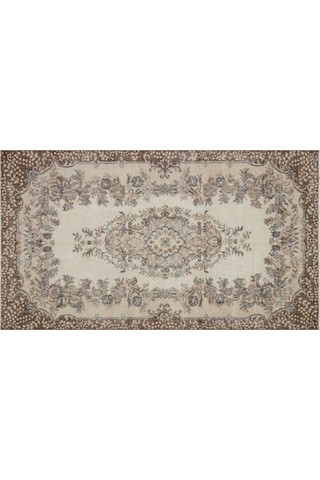 Kahve Rengili Krem Modern Vintage El Dokuma Halı 166x293