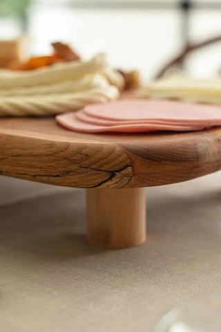 Nishev Kayın Dikdörtgen Ayaklı Kahvaltı Peynir Sunum Servis Tabağı Ahşap