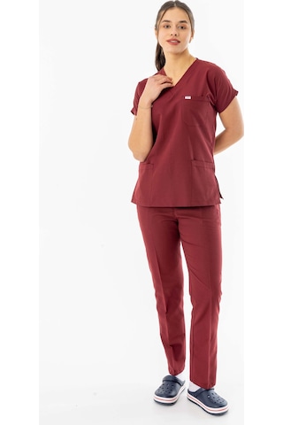 Terikoton Yarasa Kol Doktor Hemşire Forması Alt Üst Takım Bordo Tyrs0003 Bordo