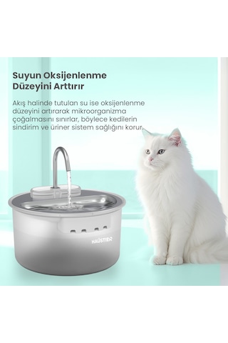 Haustier Wf009ls Beyaz , Çelik Üst Tabla , 3.5lt Geniş Bpa İçermez Hazne, Otomatik Kedi Su Sebili,kedi Su Çeşmesi, Su Pınarı