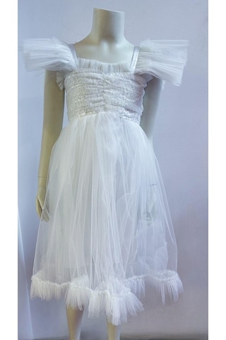 Kız Çocuk Uzun Abiye Elbise-12088-beyaz Beyaz