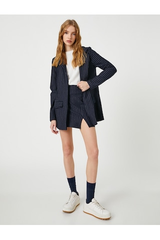 Koton Blazer Ceket Uzun Cep Detaylı Çizgili Lacivert Çizgili 3sal90002ık 3SAL90002IK7S0 Lacivert