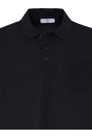 Süvari Siyah Regular Düz Baskısız Waffle Düğmeli Polo Yaka Tişört Sts1014000004-s09