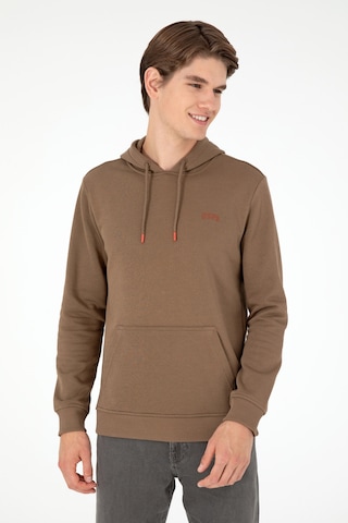 U.S. Polo Assn. Erkek Kapüşonlu Haki Basic Şardonlu Sweatshirt 50295176-VR027