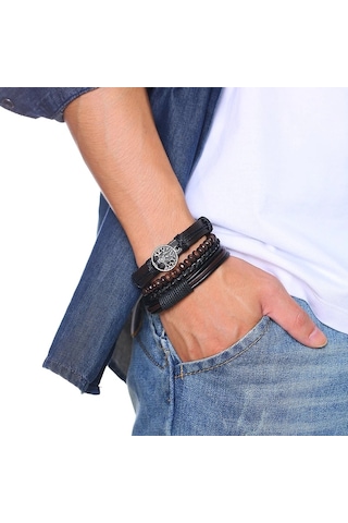 Gogoey Erkek Hakiki Deri Bileklik Siyah Renk Bileklik Db5031 Siyah