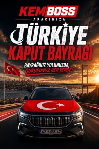 Türkiye Kaput Bayrağı 130x160 Cm - Universal Lastikli Araç Kaput Bayrağı Oto Türk Bayrağı Araç Süsü