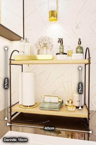 Bino Mutfak Rafı Masaüstü Düzenleyici 2 Katlı Raf Oval Raf Altın