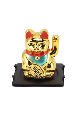 Yaozixa Güneş Enerjili Plastik Kucak Kedi, Otomatik Ellik, Masaüstü/ev Dekorasyonu, Kârlılık Dua Amblem Altın, 5.3cm