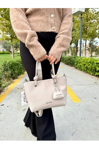 Just Polo Kadın Orijinal Just Polo Yumuşak Deri 4 Bölmeli Günlük Lüks El Ve Omuz Çantası Shoulder Bag Ekru
