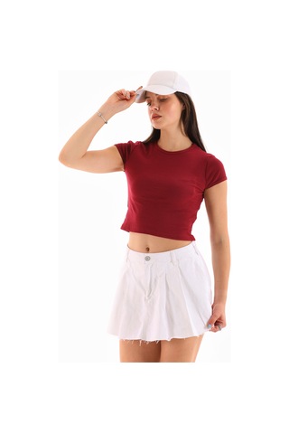 Kadın Likralı Kısa Kol Crop Bluz Siyah