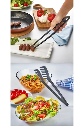 9 Parça Yanmaz Yapışmaz Teflon Kaplama Servis Seti Kepçe Kevgir Spatula Kaşık Plastik Servis Takımı