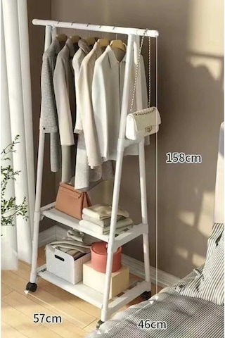 Metal Beyaz Konfeksiyon Elbise Askılığı Tekerlekli 1028-cn Beyaz