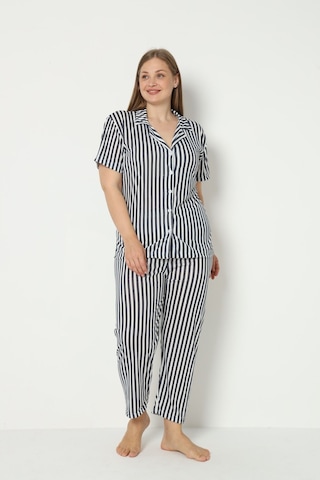 Fames Pijama Yazlik Düğmeli Büyük Beden Ev Giyim Lacivert