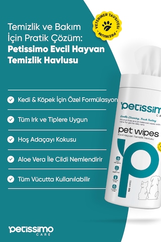 Petissimo Care Kedi Ve Köpekler İçin Islak Temizlik Havlusu - 100'lü