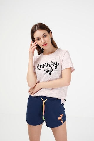 Brz Collection Pembe Renk Siyah Kırçıllı Kadın Kısa Kollu T-Shir Pembe