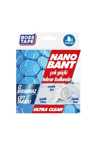 Boss Tape Tarafli Nano Bant, 19 Mm X 3 Mt Boyut, Seffaf Çift