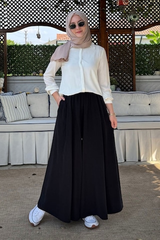 Rabia Şamlı Vera Etekli Pantolon Siyah Normal
