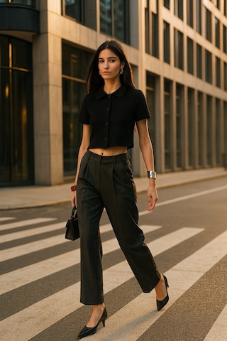 Bebe Yaka Düğmeli Bluz Antrasit Melanj