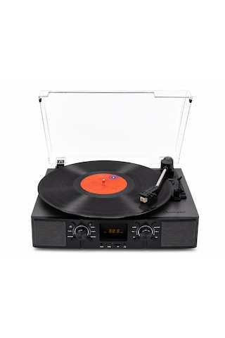 Nostaljik Led Ekranlı Siyah Pikap Audio-technica Kartuşlu Pikap Sistemi Bluetooth Fm Radyo 33-45-78 Lik Plaklar