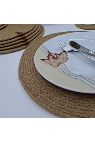 6 Kişilik 14 Parça Hasır Rengi Amerikan Servis, Hasır Supla Takım Naturel