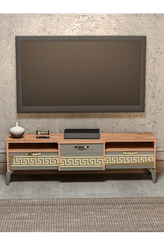 Tv Sehpası Tv Ünitesi Vera Atlantik Çam Antrasit Çizgili 5051 Çok Renkli