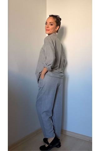 Ali Butik Gri Keten Gömlek Pantolon Takım Gri