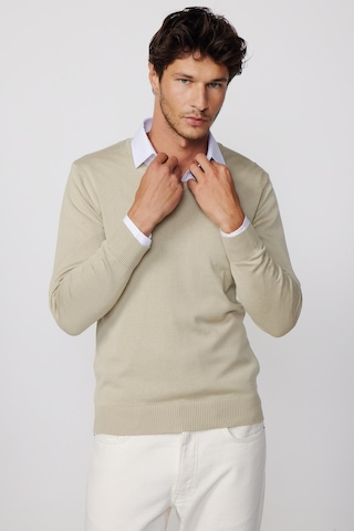 Tudors Slim Fit V Yaka Pamuklu Taş Rengi Erkek Kazak-25877-taş Taş